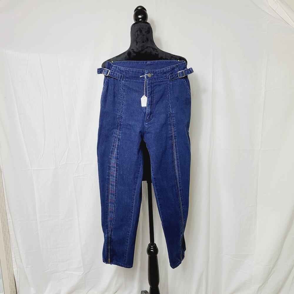 Vtg 80s PACIFIC EXPRESS Plaid Inset High Waist Barrel Jeans Size 11/12 PRE-OWNED